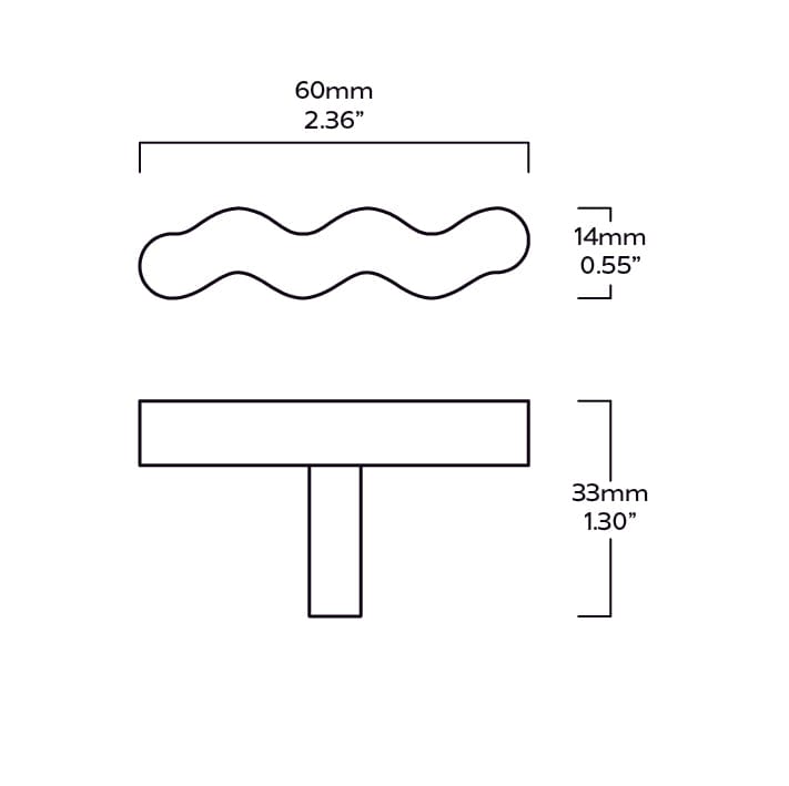 Plank Hardware 2.36" SQUIGGLE 60mm T Bar Pull - Polished Nickel