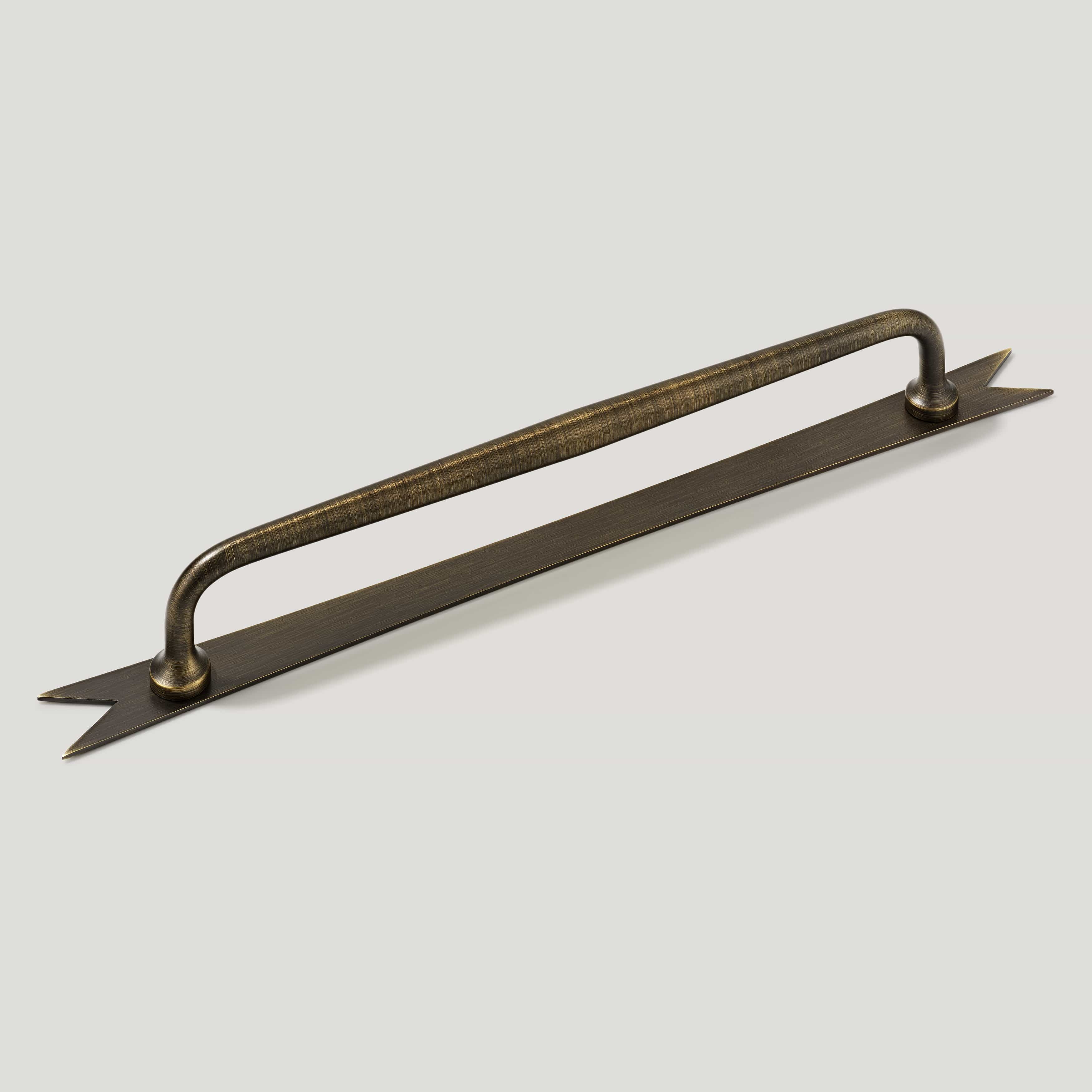 Plank Hardware 9.25" (8.66" CC) ELIZA Pull with Ribbon Backplate - Antique Brass