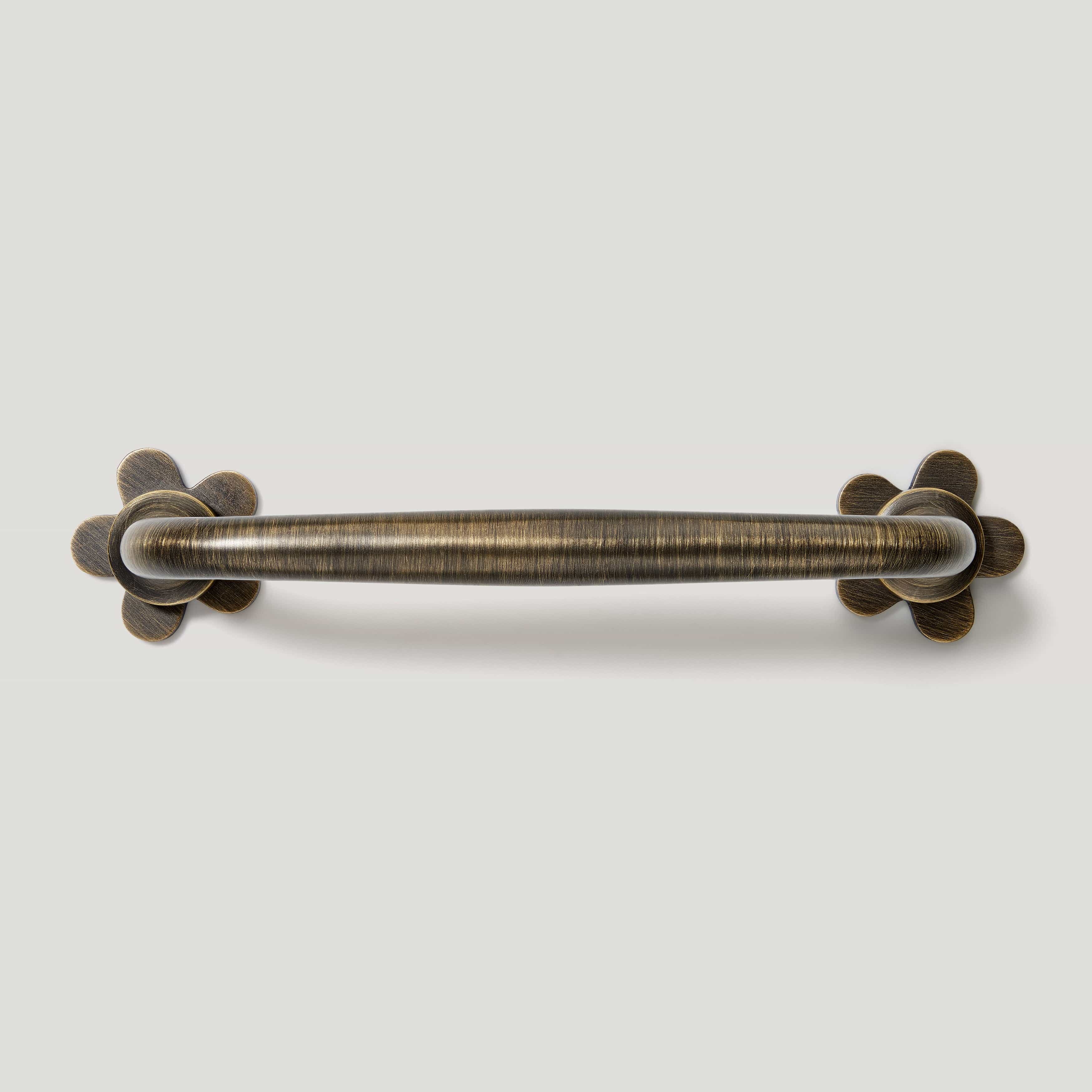Plank Hardware ADA Pull with Flower Backplate - Antique Brass