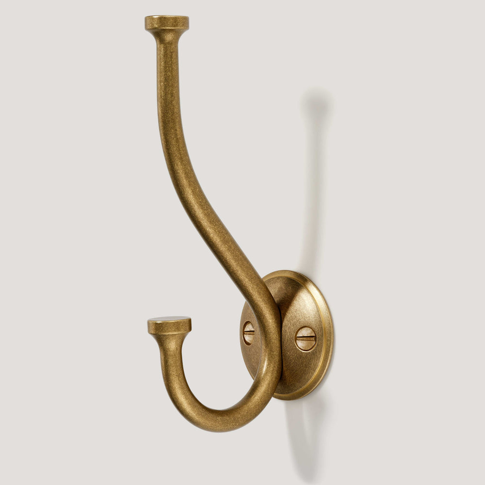 GRAYSON Shaker Double Fixing Hook - Aged Brass