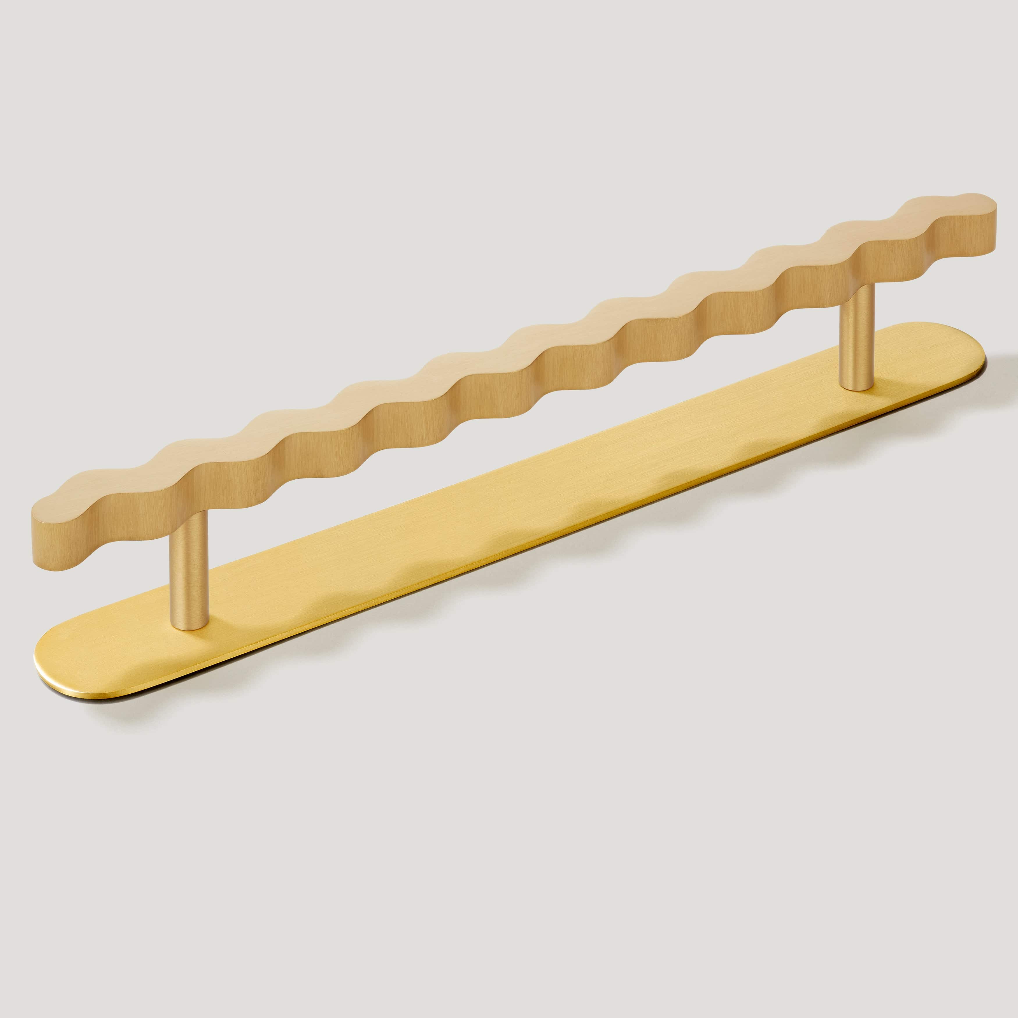 Plank Hardware Handle with Backplate SQUIGGLE T Bar Pull - Brass