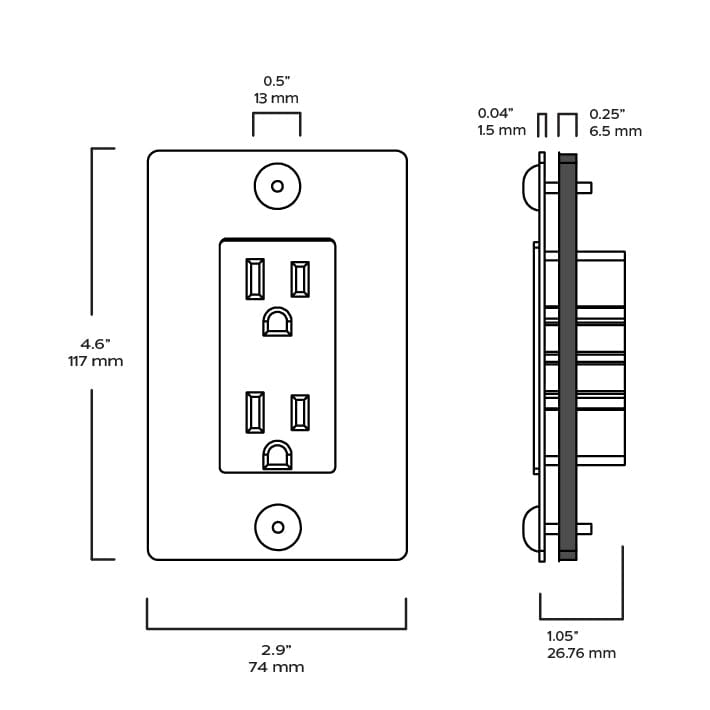 Plank Hardware JASPER 1G 15A Outlet - Brass
