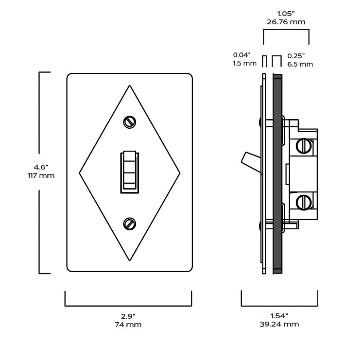 Plank Hardware JASPER 1G Diamond Toggle Switch - Polished Nickel / Unlacquered Brass