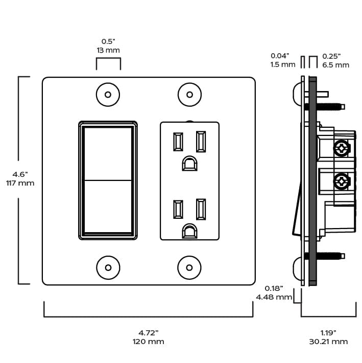 Plank Hardware JASPER 2G Rocker Switch & Outlet - Polished Nickel