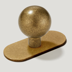 Plank Hardware Knob with Backplate BOBBIN Rounded Knob - Aged Brass