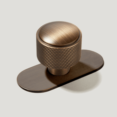 Plank Hardware Knob with Backplate HUMBOLDT Knurled Button Cabinet Knob - Antique Brass