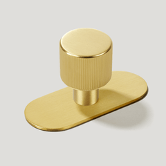 Plank Hardware Knob with Backplate LENNON Grooved Button Cabinet Knob - Brass