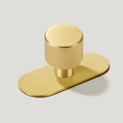 Plank Hardware Knob with Backplate REVILL Knurled Button Cabinet Knob - Brass