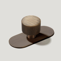 Plank Hardware Knob with Backplate SWIFT Swirled Cabinet Knob - Antique Brass