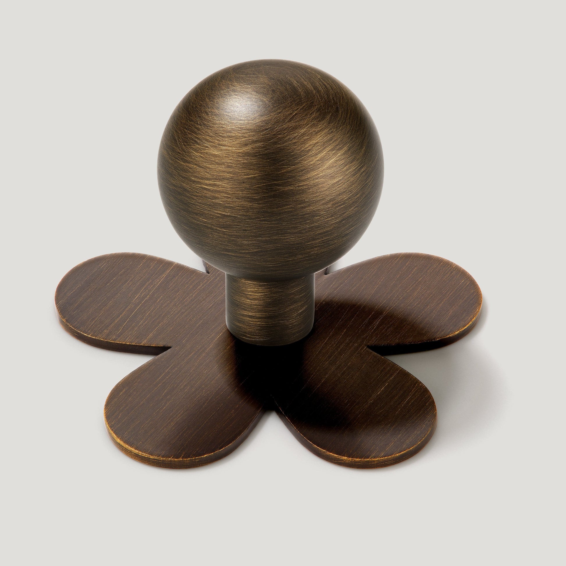Plank Hardware Knob with Flower Backplate BOBBIN Rounded Knob - Antique Brass