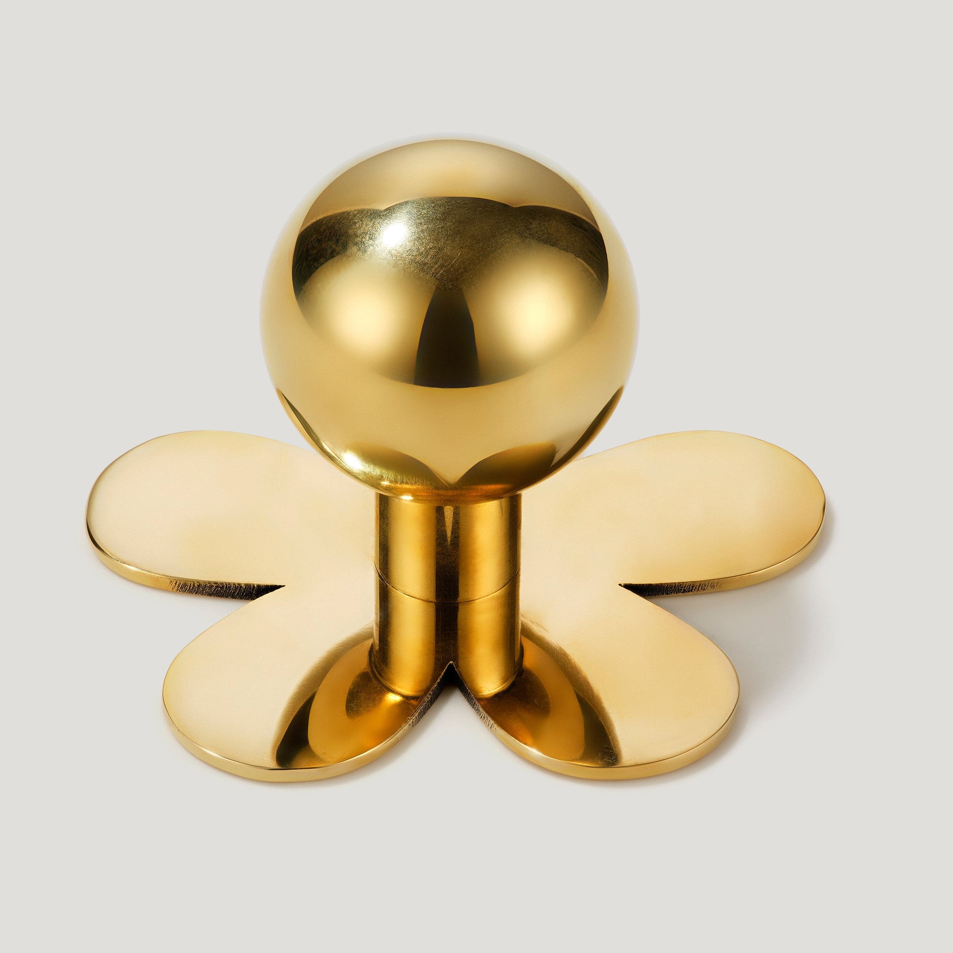 Plank Hardware Knob with Flower Backplate BOBBIN Rounded Knob - Unlacquered Brass