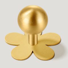 Plank Hardware Knob with Flower Backplate HALLEY Ball Cabinet Knob - Brass