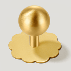Plank Hardware Knob with Scallop Backplate HALLEY Ball Cabinet Knob - Brass