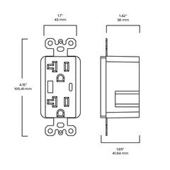 Plank Hardware Power Outlet with USB A/C 20A - Black