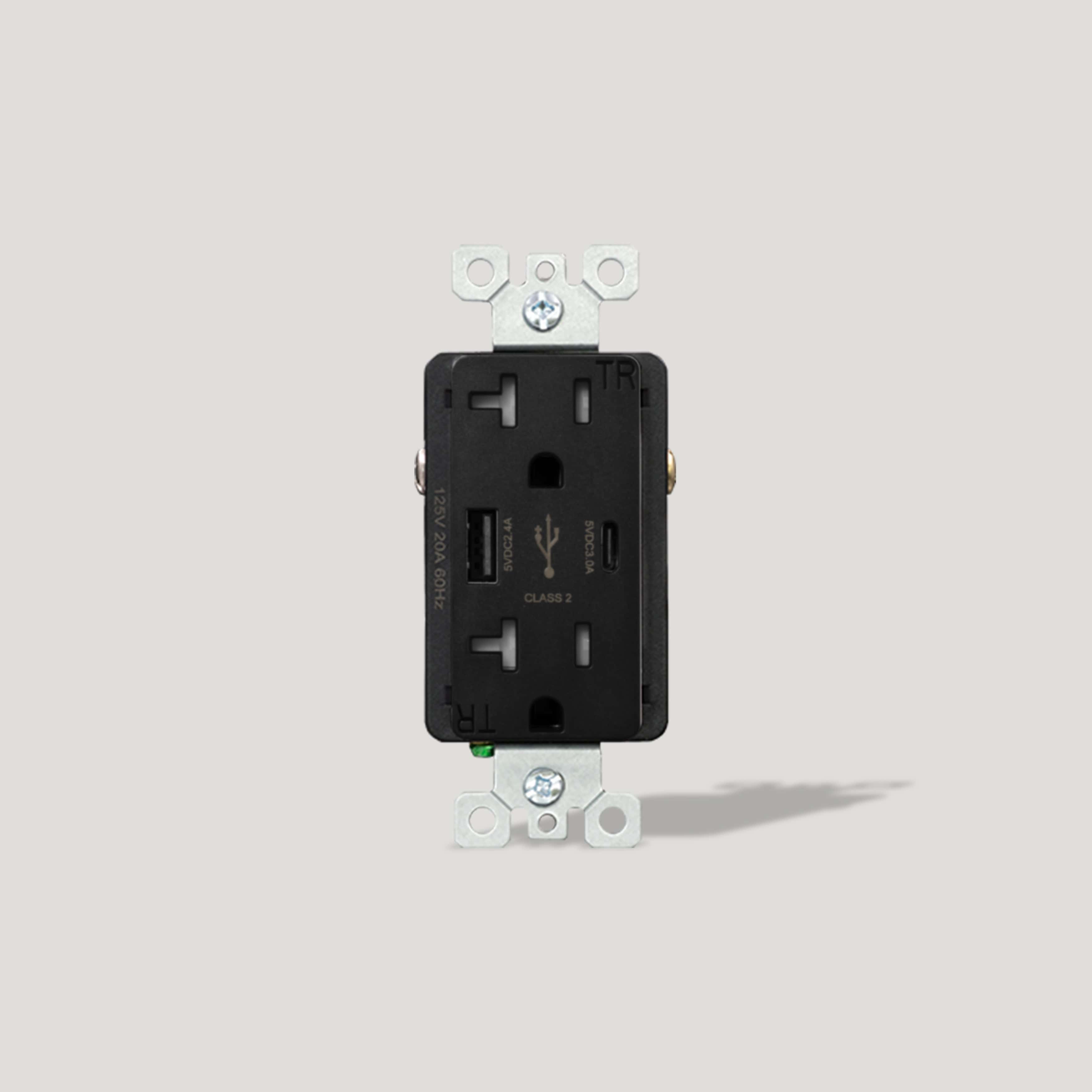 Plank Hardware Power Outlet with USB A/C 20A - Black