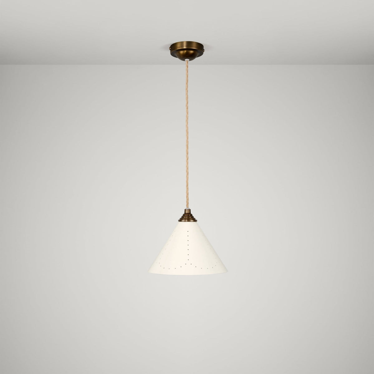 Plank Hardware VESPER Conical Pendant Light - Cream Enamel & Antique Brass