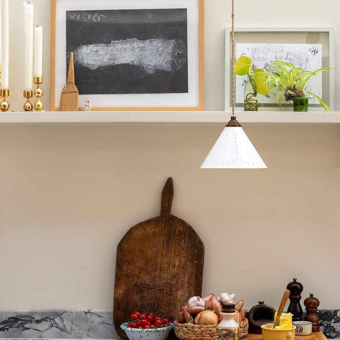 Plank Hardware VESPER Conical Pendant Light - Cream Enamel & Antique Brass