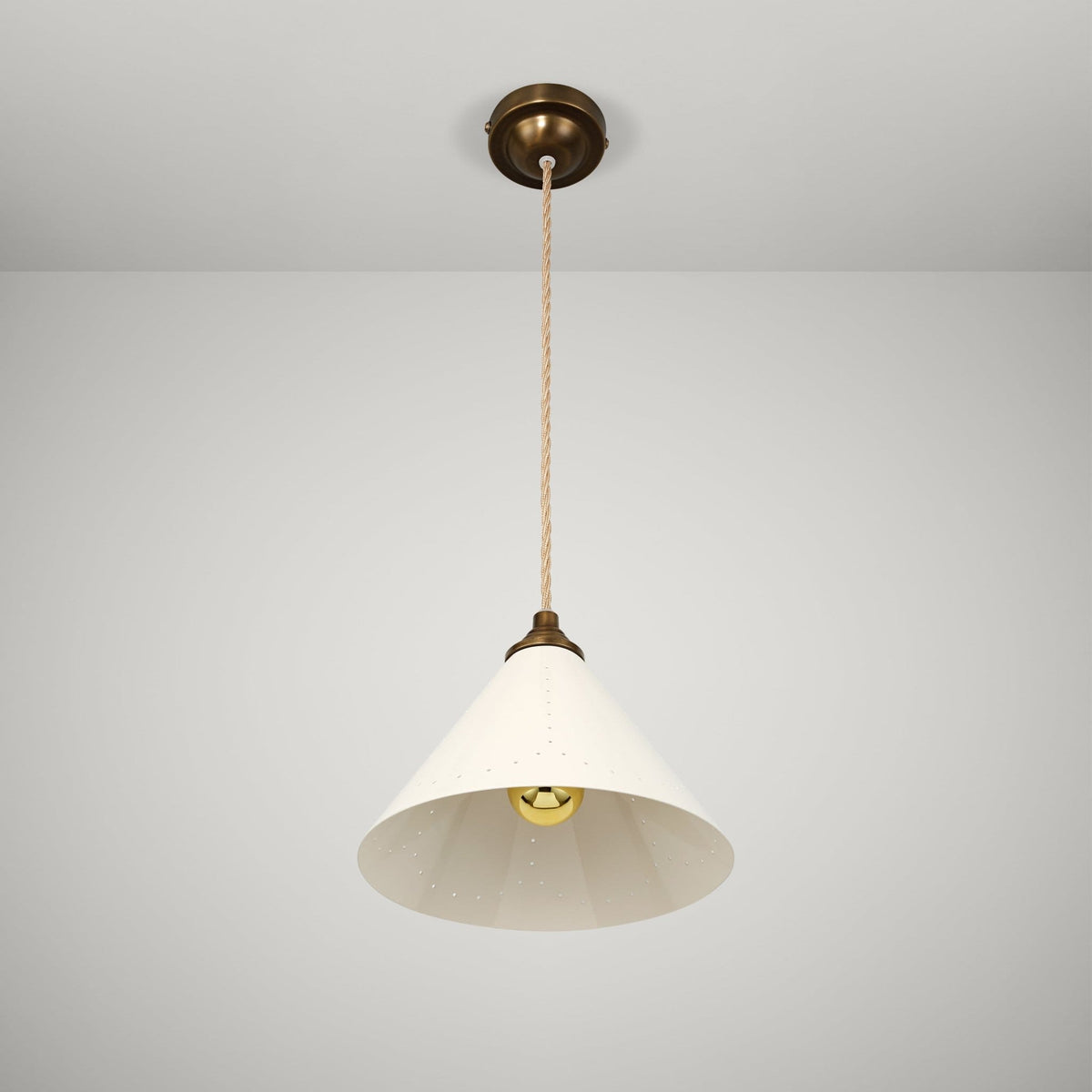 Plank Hardware VESPER Conical Pendant Light - Cream Enamel & Antique Brass
